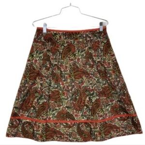 Ann Taylor Floral Paisley Midi A Line Skirt - Orange and Tan Size 14